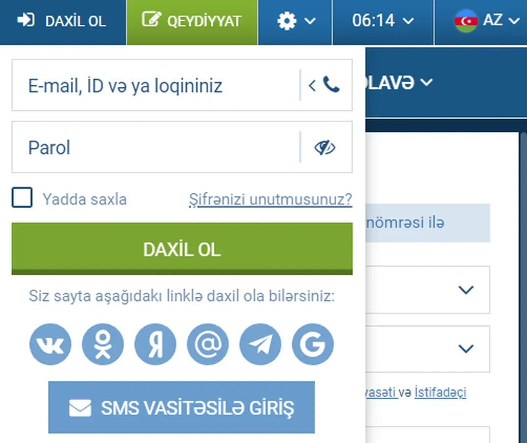 1Xbet Daxil ol düyməsini tapın