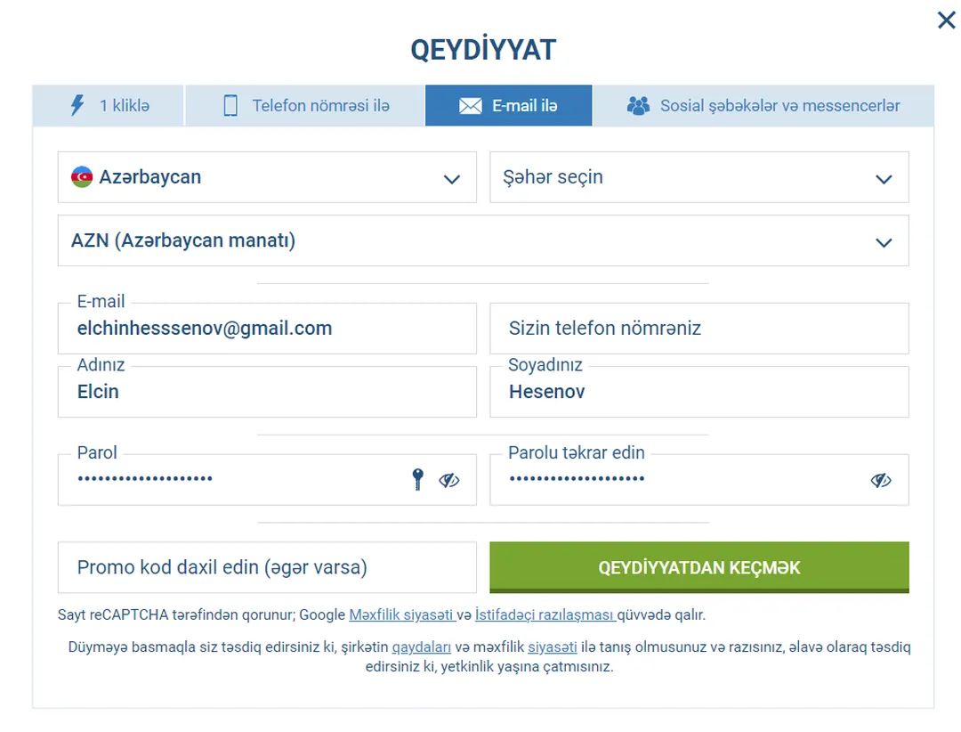 1Xbet Qeydiyyatınızı tamamlayın