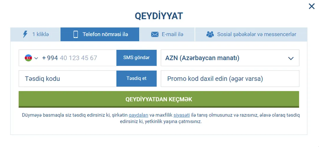 1Xbet Telefon nömrəsi ilə qeydiyyat